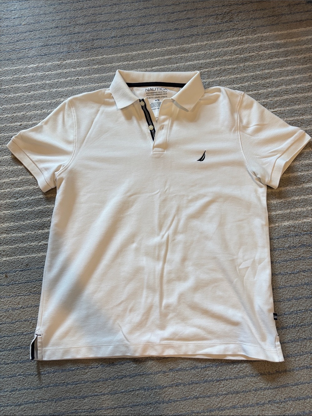 Nautica Men's White Polo with Navy Sail Logo